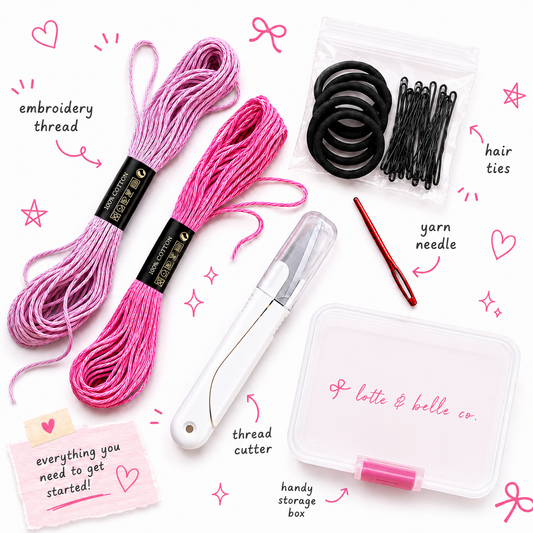 Lotte & Belle Co ponytail fix kit with needle thread scissors hair ties and bobby pins for cheerleaders